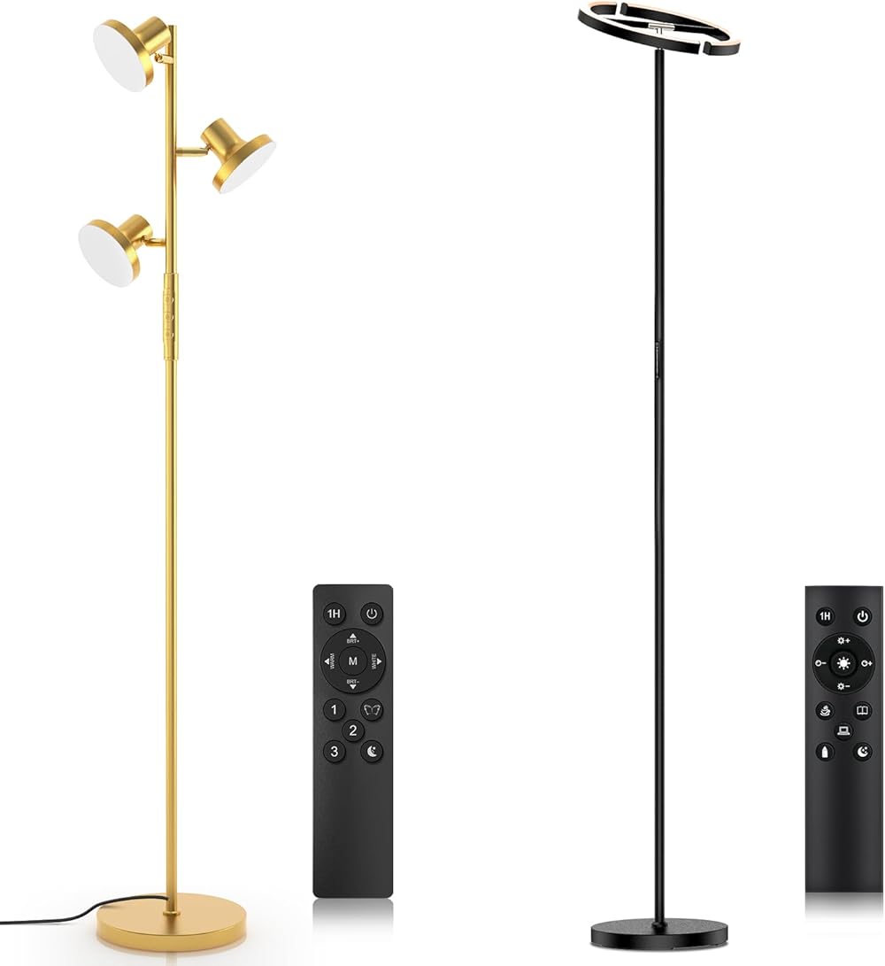 20W Modern Floor Lamps for Living Room + 36W LED Gold Floor Lamp with Remote Control