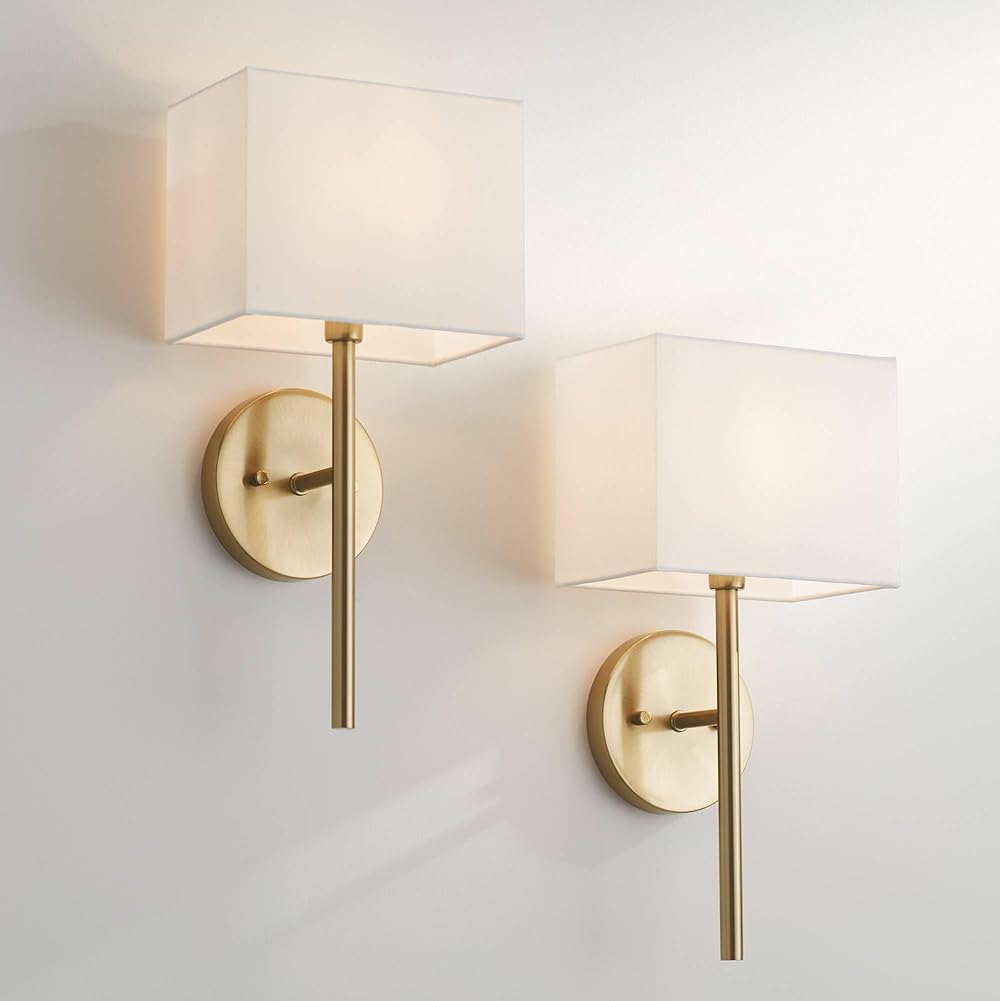 Possini Euro Design Favreau Modern Wall Light Sconces Set of 2 Warm Brass Gold Hardwired 8