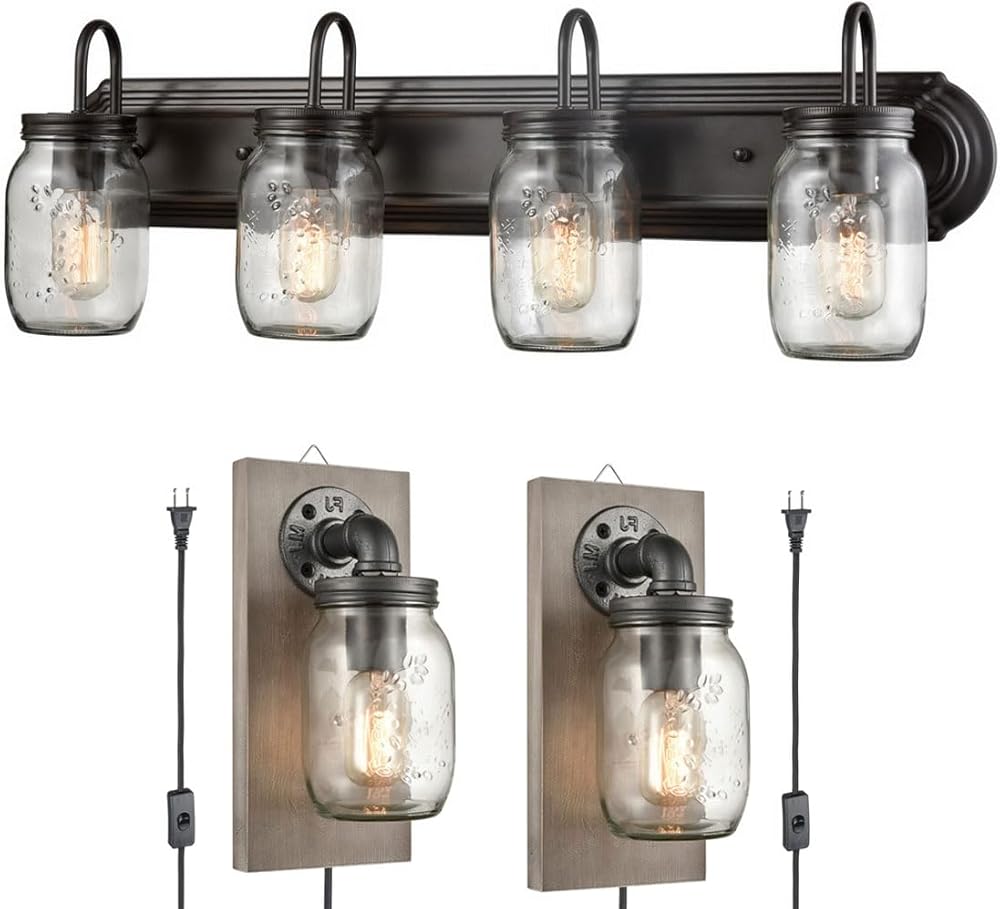 DIRYZON 2-Pack Plug in Wall Sconces and 1-Pack Bathroom Vanity Light Bundle