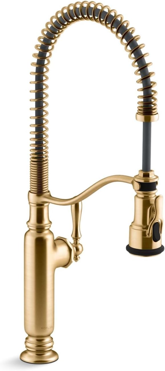 KOHLER 77515-2MB Tournant Semi-Professional Pull-Down Kitchen Sink Faucet, Commercial Kitchen Faucet with Pull Down Sprayer, Vibrant Brushed Moderne Brass