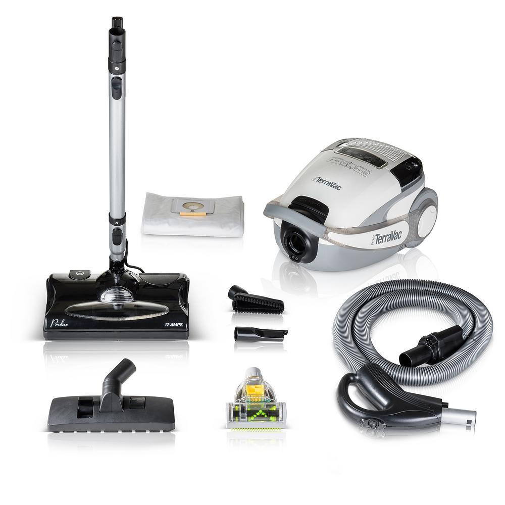 Prolux White TerraVac 5-Speed Quiet Canister Vacuum Cleaner with Sealed HEPA Filter