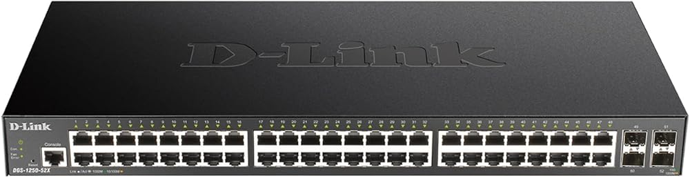D-Link 52-Port Gigabit Smart Managed Switch | 48 Gigabit Ports + 4 10G SFP+ Ports| L2+/L3 Lite |VLANs |Web Managed |Surveillance Mode | Rackmount | NDAA Compliant (DGS-1250-52X-6KV)