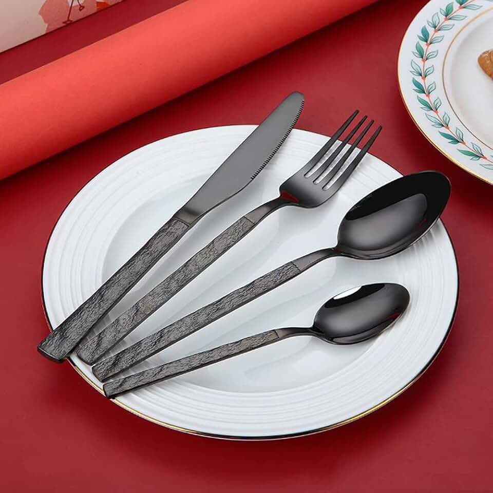 Hammered Gold Silverware Flatware Set for 18, Modern 72 Pieces Stainless Steel Flatware Tableware Cutlery Forks Spoons and Knives Dinnerware Set for Home Kitchen Wedding Restaurant Utensils Set