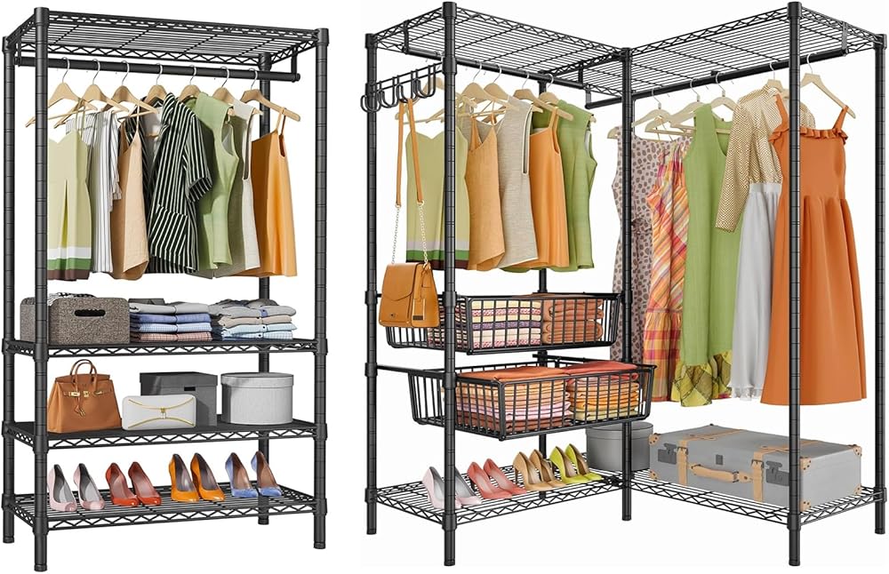 VIPEK L9 & V1S Bundle, Heavy Duty Garment Rack for Hanging Clothes, L9 Corner Clothing Rack with Slide Baskets, Black