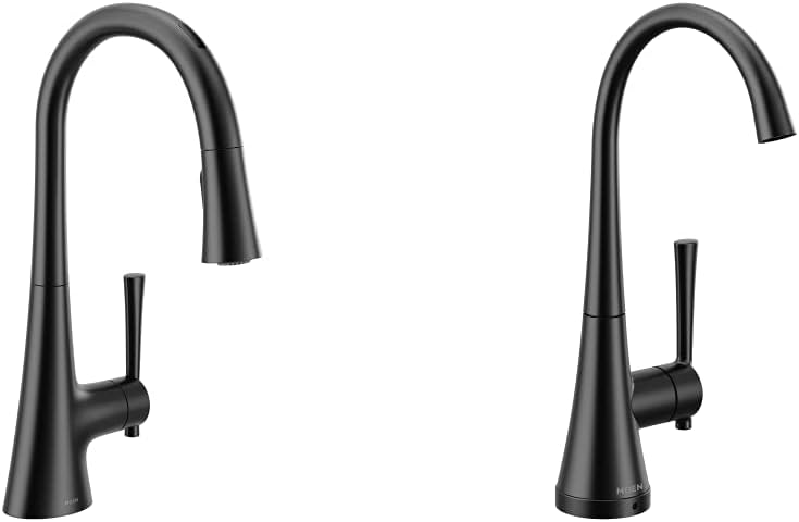 Moen 9126EVBL Kurv Smart Touchless Pull Down Sprayer Kitchen Faucet with Voice Control and Power Boost, Matte Black + Moen S5560BL Collection One-Handle High Arc Single Mount Beverage Faucet
