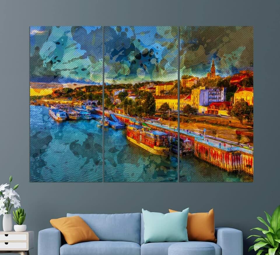 Abstract Belgrade Canvas Print, Belgrade Painting, Belgrade Wall Art, Serbia Canvas Art