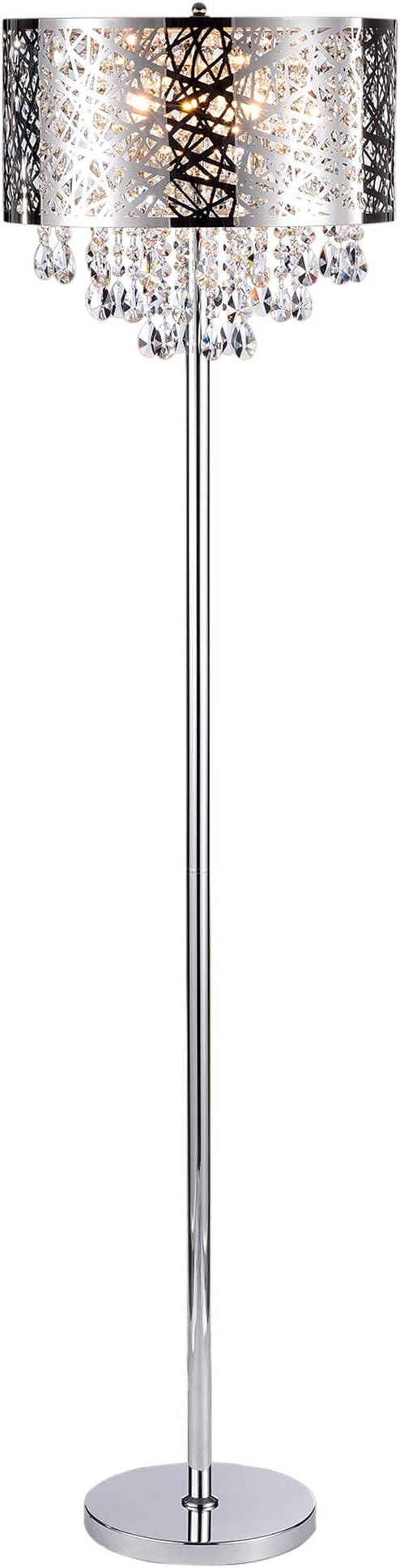 Warehouse of Tiffany FL7992 Ivica Chrome 3 Light Metal Crystal Floor Lamp, Silver
