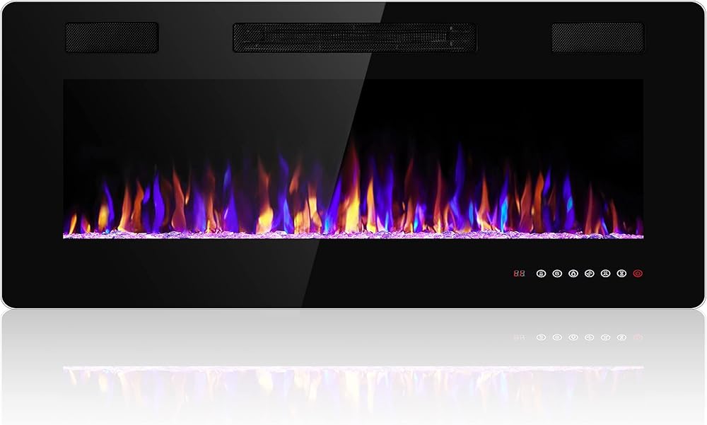 42 inches Electric Fireplace Recessed and Wall Mounted Electric Fireplace, Fireplace Heater and Linear Fireplace, with Timer, Remote Control, Adjustable Flame Color, 750w/1500w, Black