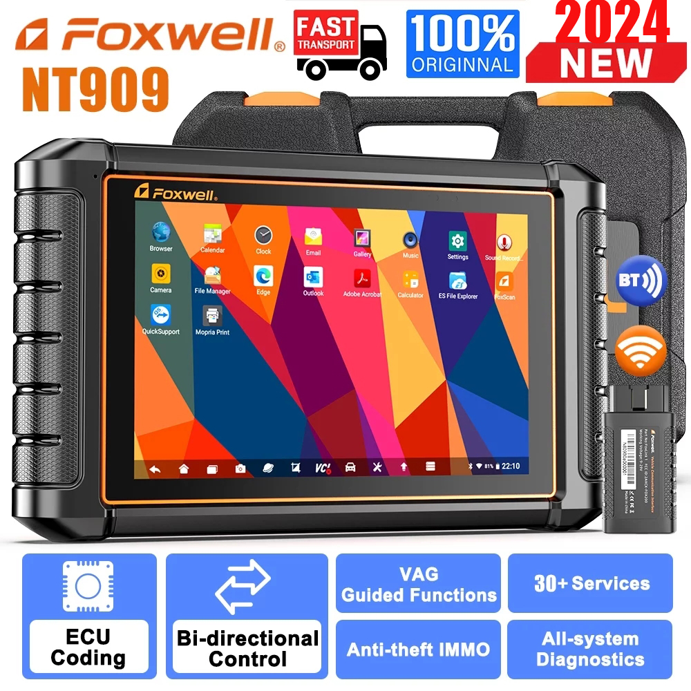 Foxwell NT909 Automotive Diagnostic Scan Tool All Systems Bi-directional Control Active Test OBD2 Scanner 30+ Reset Services Car Scanner OBDII Code Reader AutoVIN FCA AutoAuth Vehicle Analyzer