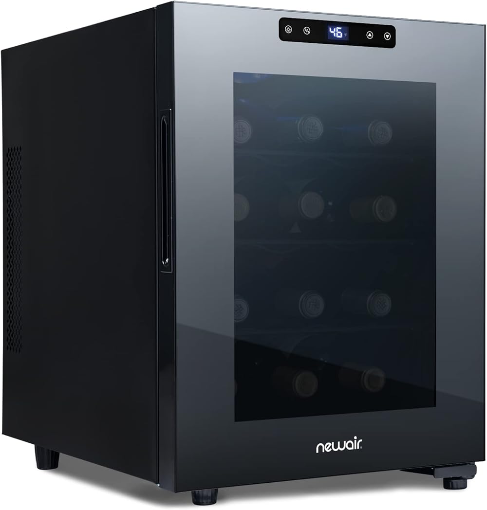 NewAir Shadow-T Series Wine Cooler Refrigerator | 12 Bottle | Countertop Mirrored Compact Wine Cellar with Triple-Layer Tempered Glass Door | Vibration-Free & Ultra-Quiet Thermoelectric Cooling