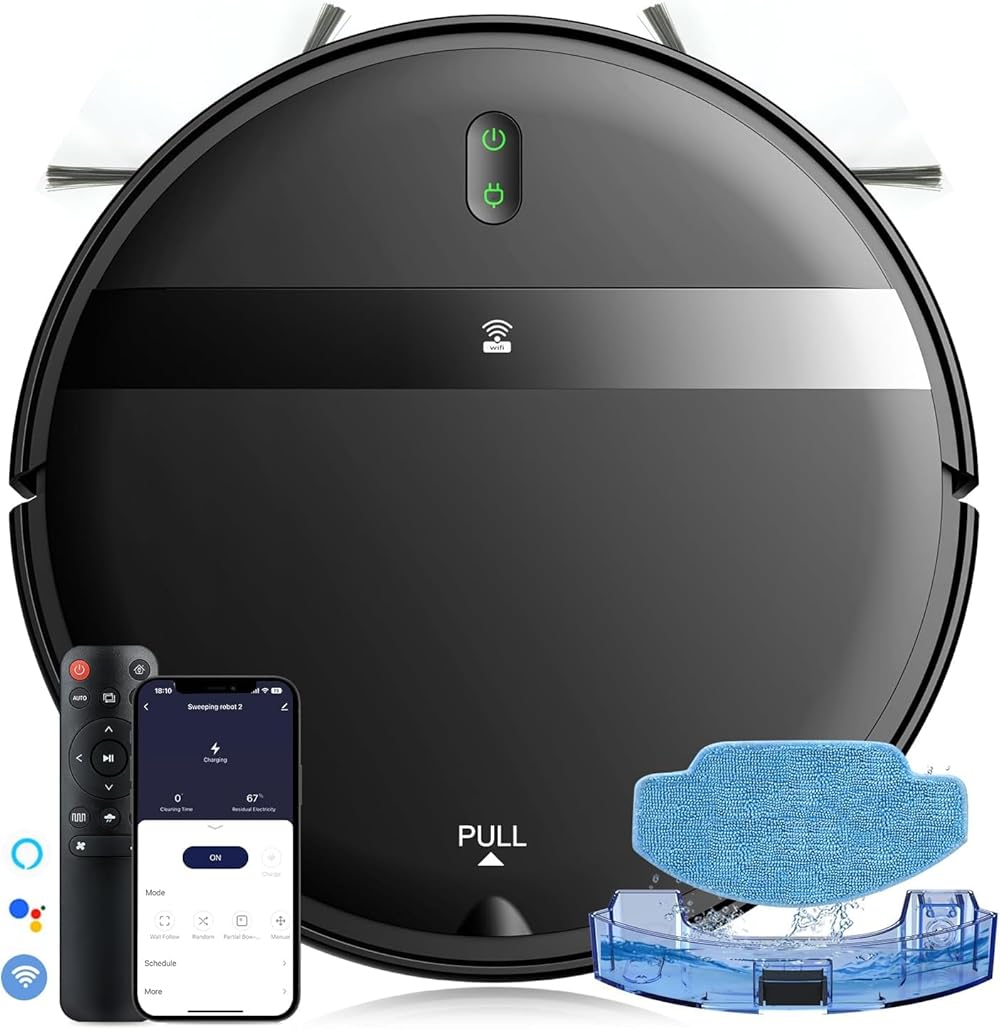 Robot Vacuum and Mop Combo Tangle Free - Wi-Fi/App/Alexa, 2-in-1 Mopping Robot Vacuums Cleaner, Quiet, Self-Charging, Robotic Vacuum Perfect to Pet Hair Hard Floor & Daily Cleaning
