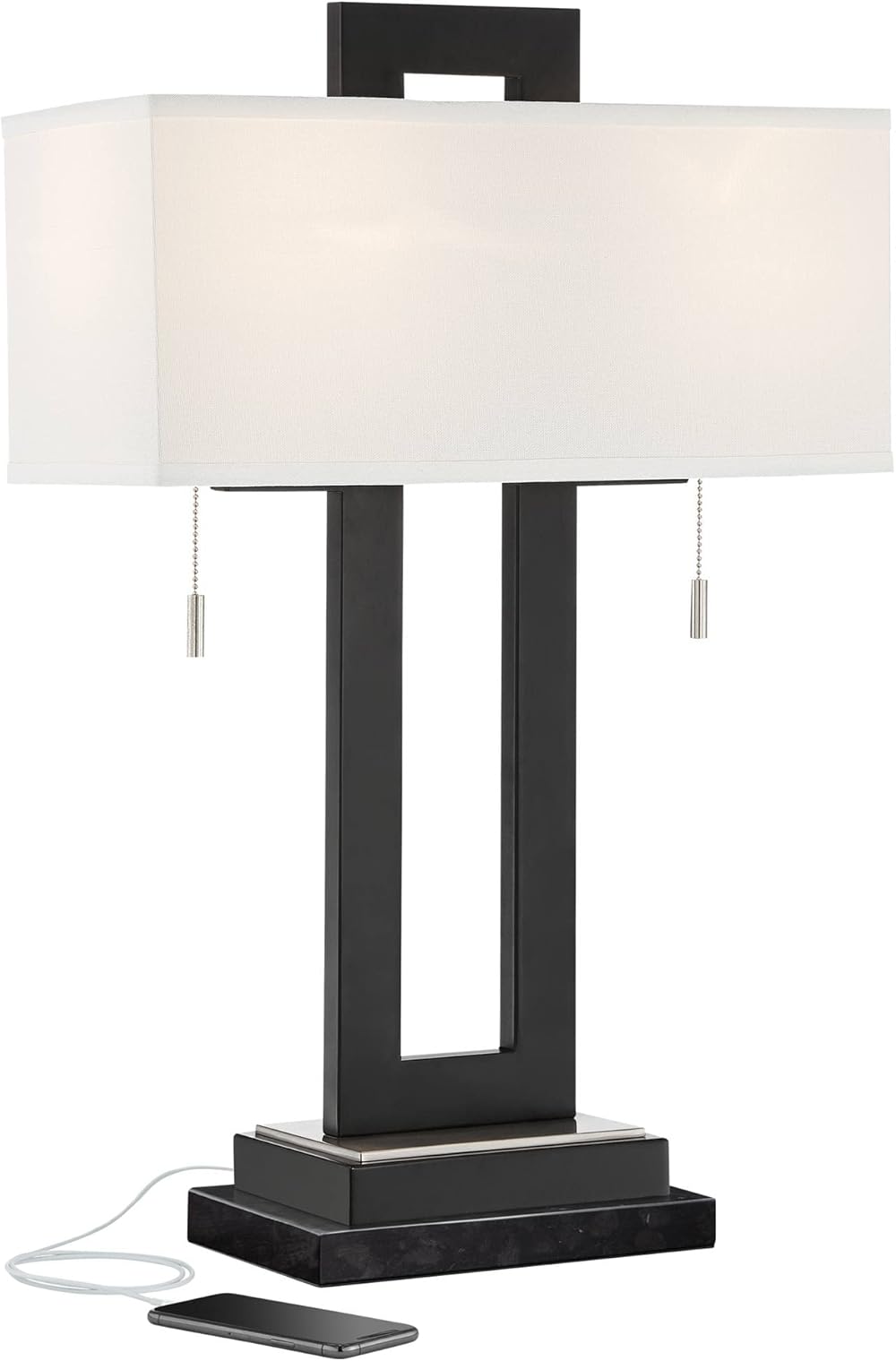 360 Lighting Neil Modern Table Lamp with Black Marble Riser USB Charging Port 26