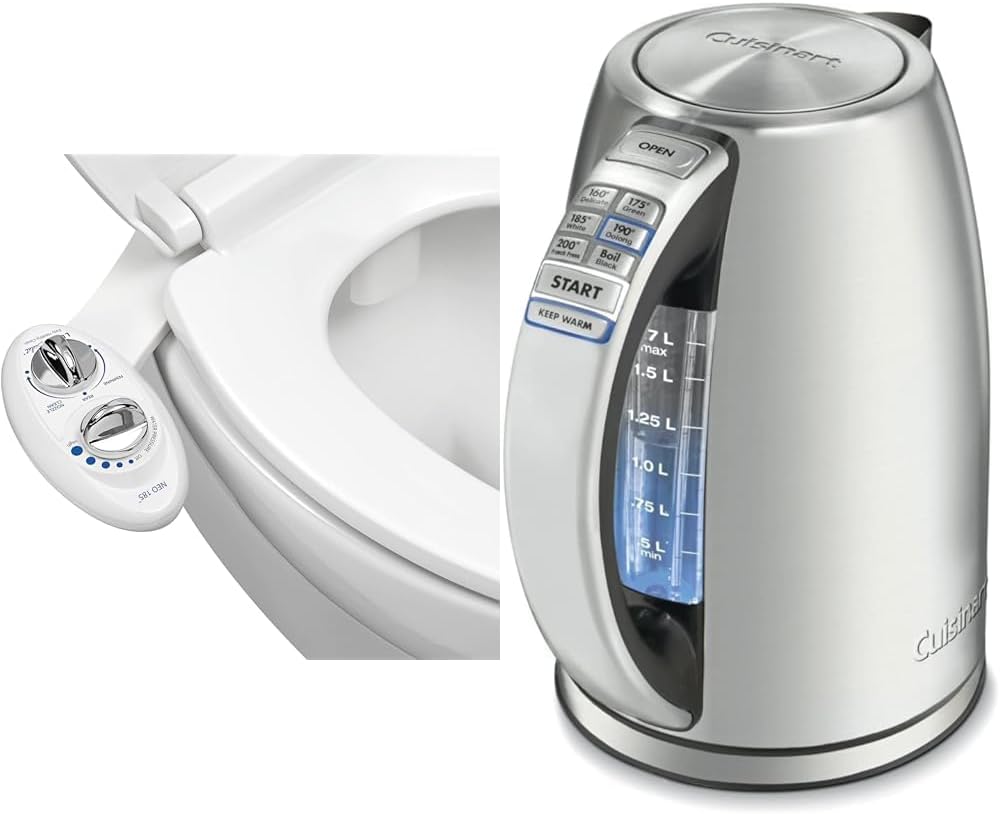LUXE Bidet NEO 185 - Self-Cleaning, Dual Nozzle, Non-Electric Bidet Attachment for Toilet Seat & Cuisinart 1.7-Liter Stainless Steel Cordless Electric Kettle with 6 Preset Temperatures