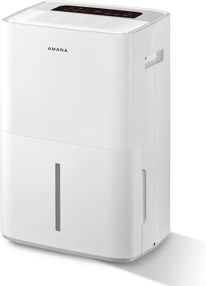 Amana 50-Pint Portable Dehumidifier with Pump for Basement, Garage, Living Room, Attic, 115V, with Auto-Shutoff and Timer, Energy Star, White