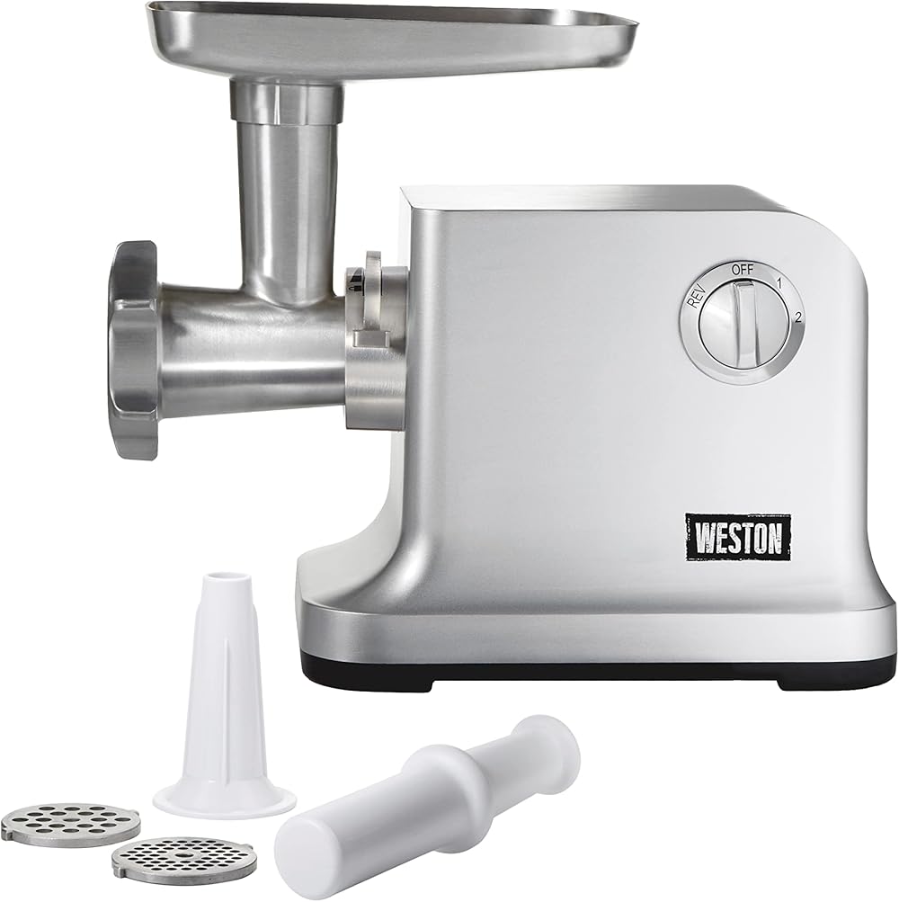 Weston Electric Meat Grinder & Sausage Stuffer, #12 750 Watt, 1 HP Motor, Grinds 4 lbs Per Minute, Silver (33-1301-W)