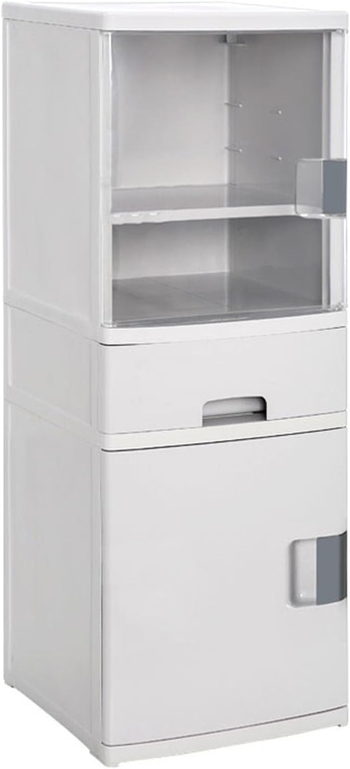 Narrow Bathroom Storage Cabinet with Glass Display Cabinet and Drawer, Freestanding Kitchen Tall Cabinets Tool Organizer Cabinets for Basement, Pantry, Home Office