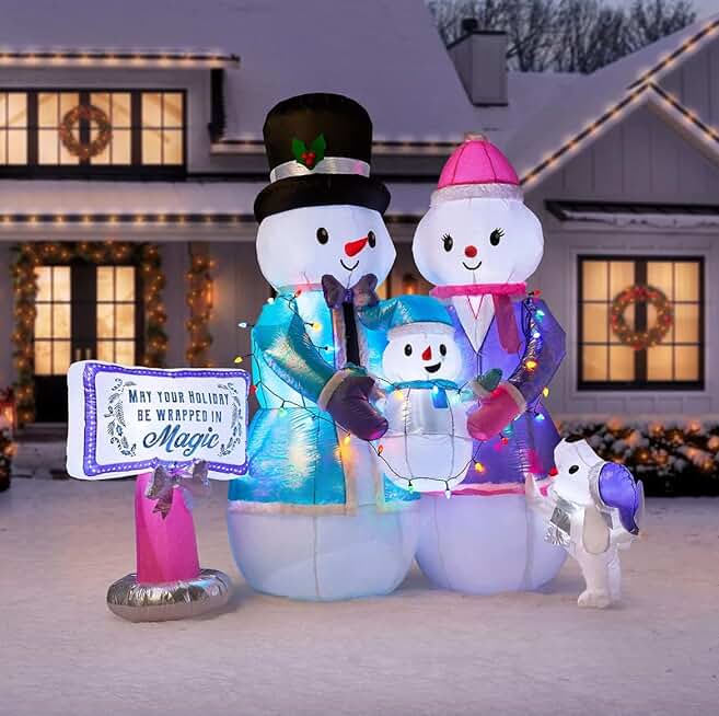 8' Pre-Lit Inflatable Snowman Family Christmas Decoration (sc)