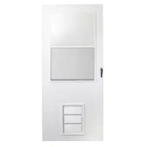 EMCO EMCO 32 in. x 80 in. White Universal 1/2 Light Pet Entry Aluminum Storm Door with Black Hardware