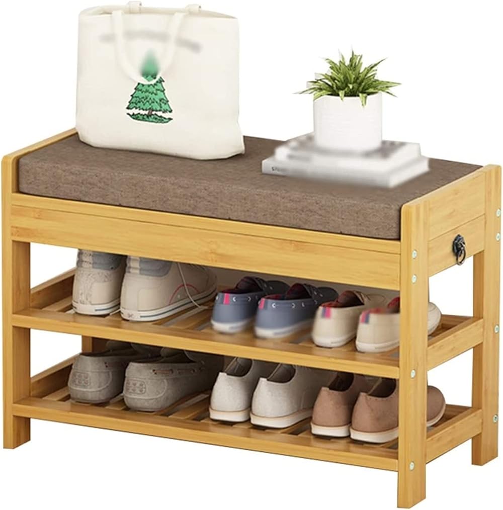 Shoe Storage Bench Entryway Hallway Furniture, Shoe Bench Rack with Storage Creative and Simple Shoe Changing Stool, Home Entrance Shoe Cabinet with Soft Cushion, Bedroom(80 * 28 * 50cm)
