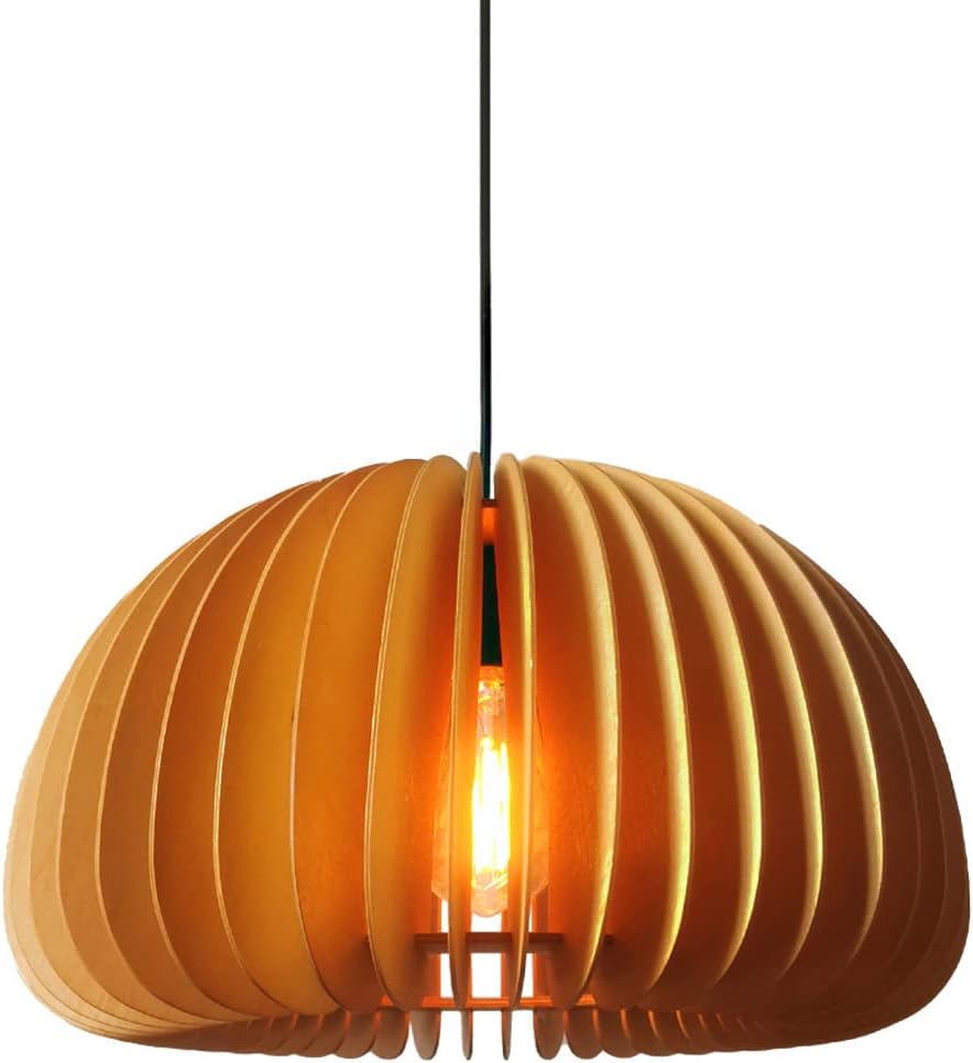 Modern Wooden Art Pendant Light Bamboo Woven Light Fixture, Bamboo Art Woven Chandelier Hanging Light Ceiling Lighting Fixture for Kitchen Island Living Room Bedroom Dining Room