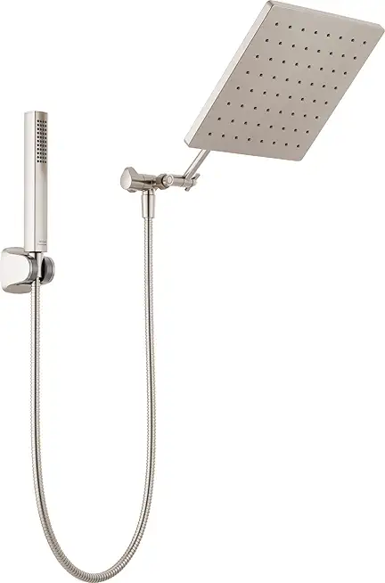Delta Faucet 10-inch Raincan Shower Head and Hand Held Shower Combo, Brushed Nickel Square Shower Head, Rainfall Shower Head, Hand Shower, 1.75 GPM Flow Rate, Spotshield Brushed Nickel 75527-SN