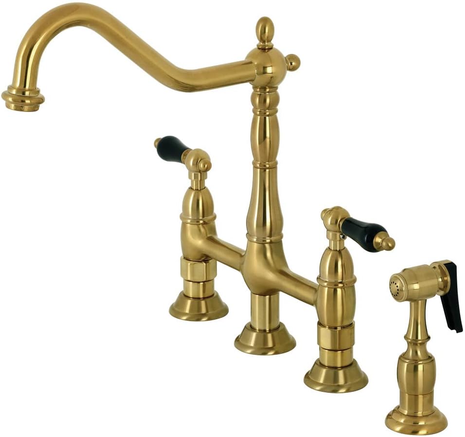 Kingston Brass KS1277PKLBS Duchess Bridge Kitchen Faucet, Brushed Brass