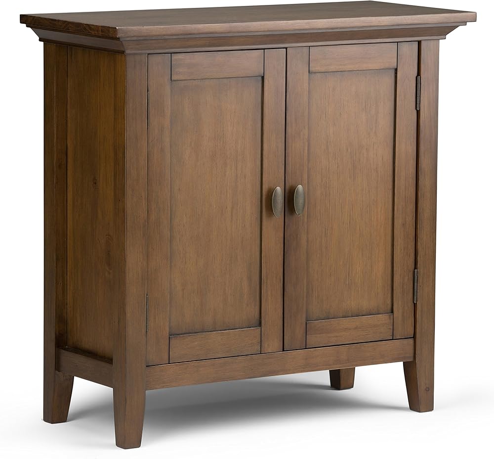 SIMPLIHOME Redmond SOLID WOOD 32 inch Wide Transitional Low Storage Cabinet in Rustic Natural Aged Brown for the Living Room, Entryway and Family Room