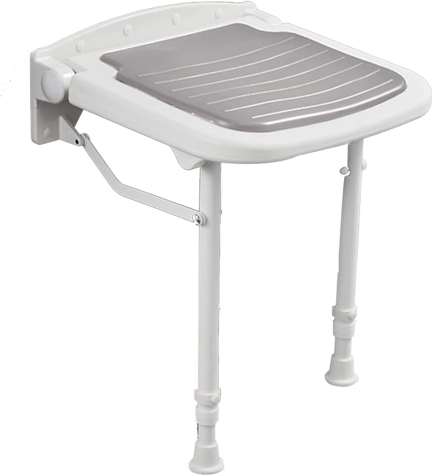 Wall-Mounted Shower Chair, Folding Shower Seat, Bath Stool for Bathing, Elderly, Disabled, and Limited Mobility, Shower Chair with Adjustable Height Legs