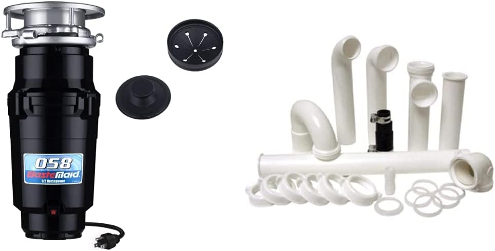 Waste Maid 10-US-WM-058-3B Garbage Disposal Anti-Jam Stainless Steel Food Waste Grinding System, 1/2 HP Economy, Black & PF WaterWorks PF0989 Garbage Disposal Installation Kit, White