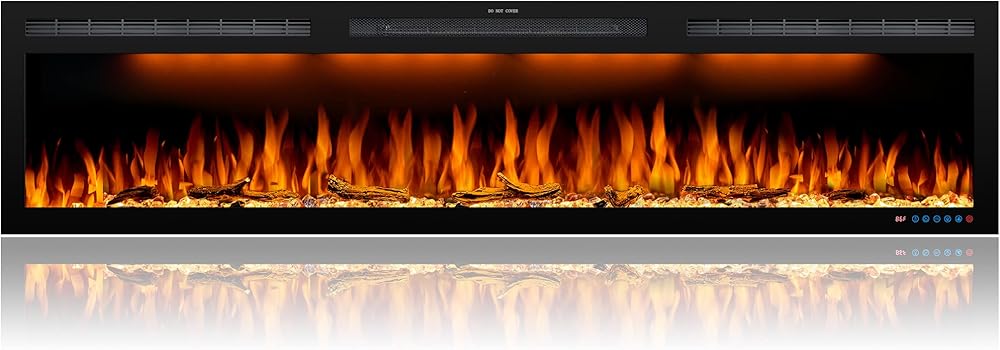 72 Electric Fireplace Inserts, Recessed & Wall Mounted Fireplace Electric with Ultra-Narrow Frame, Colorful Flame Effect Display on Widescreen, Heat Up Fast, Thermostat, 750W/1500W, Black