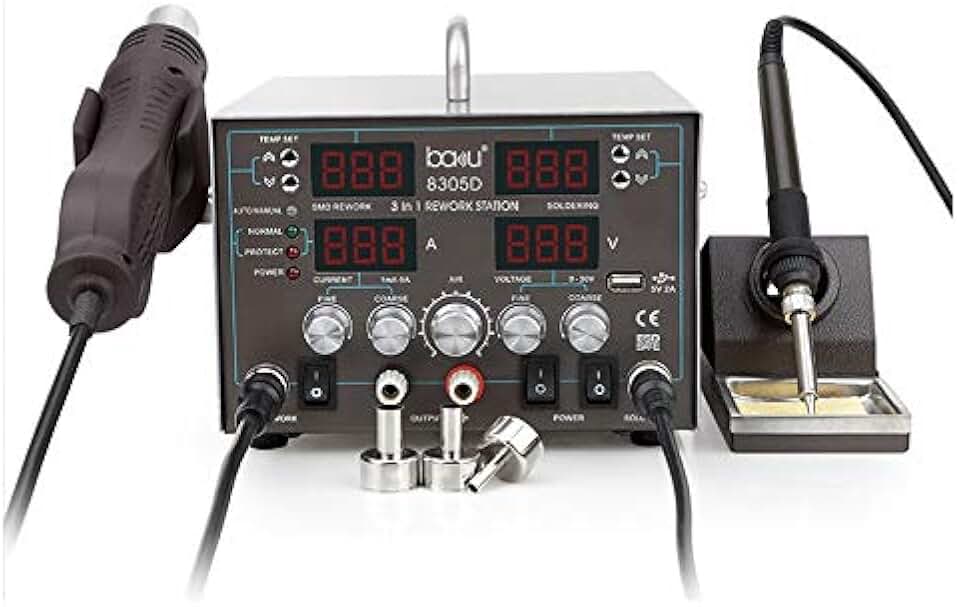 Soldering Hot air gun desoldering station electric soldering iron four digital display mobile phone soldering station repair tool 3 in 1 - (Plug Type: EU)