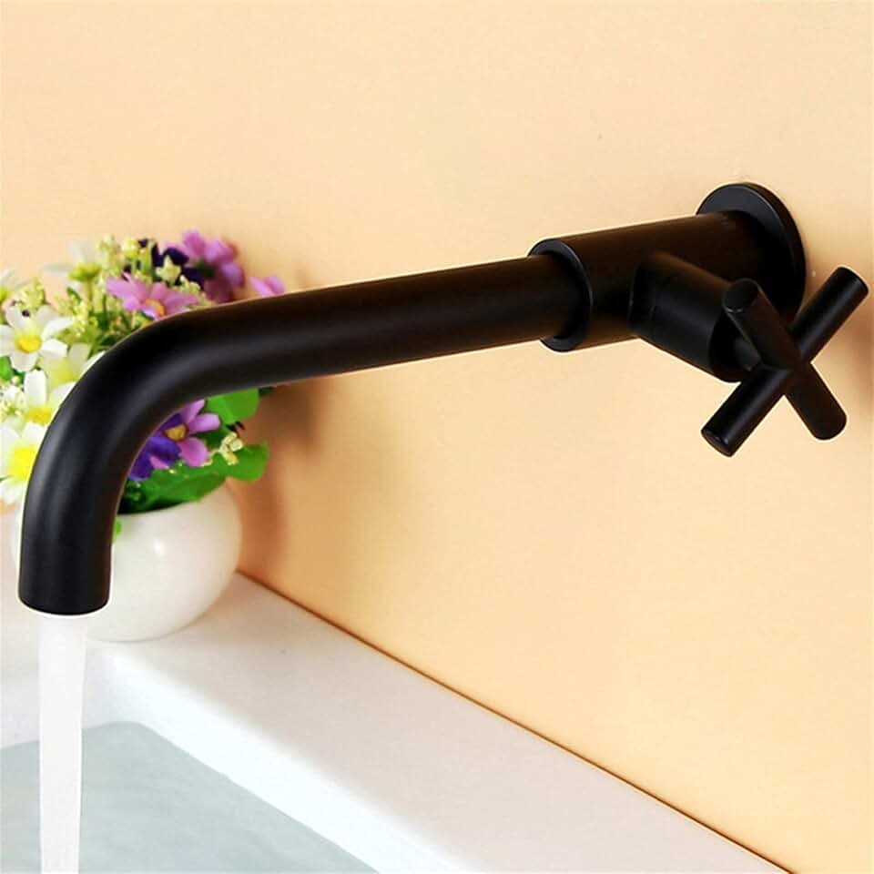 Faucet,Black Water-Tap Defense Splash in-Wall Lengthen Mop Pool Faucet Wall Mounted Basin Sink Mixer Tap/Black