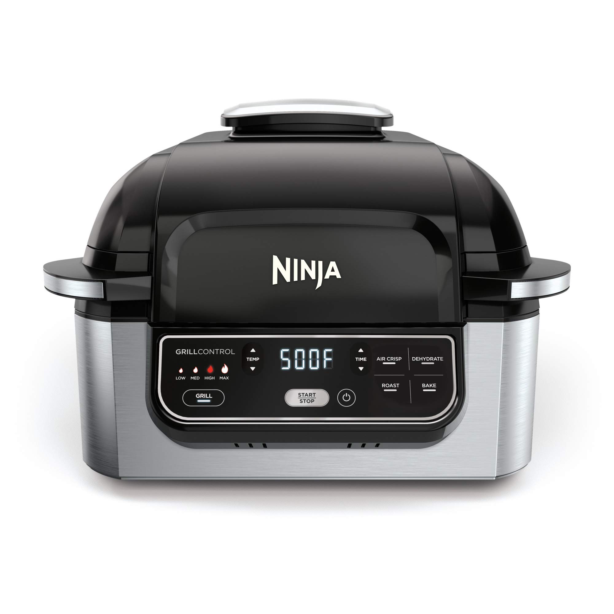 Ninja AG301 Foodi 5-in-1 Indoor Electric Grill with Air Fry, Roast, Bake   Dehydrate   Programmable, Black/Silver
