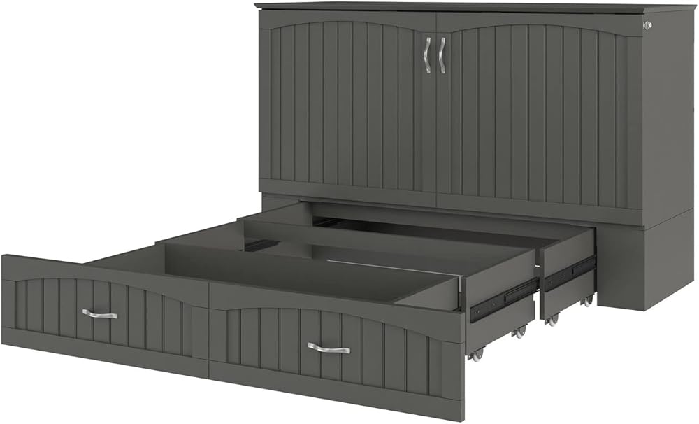 AFI, Southampton Full Size Murphy Bed Chest with Mattress, Storage Drawer and Built-in USB Charger, Grey