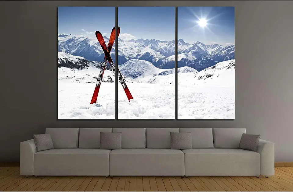 ZELLART Skis in Snow №183 Ready to Hang Canvas Print 3 Panel / 54