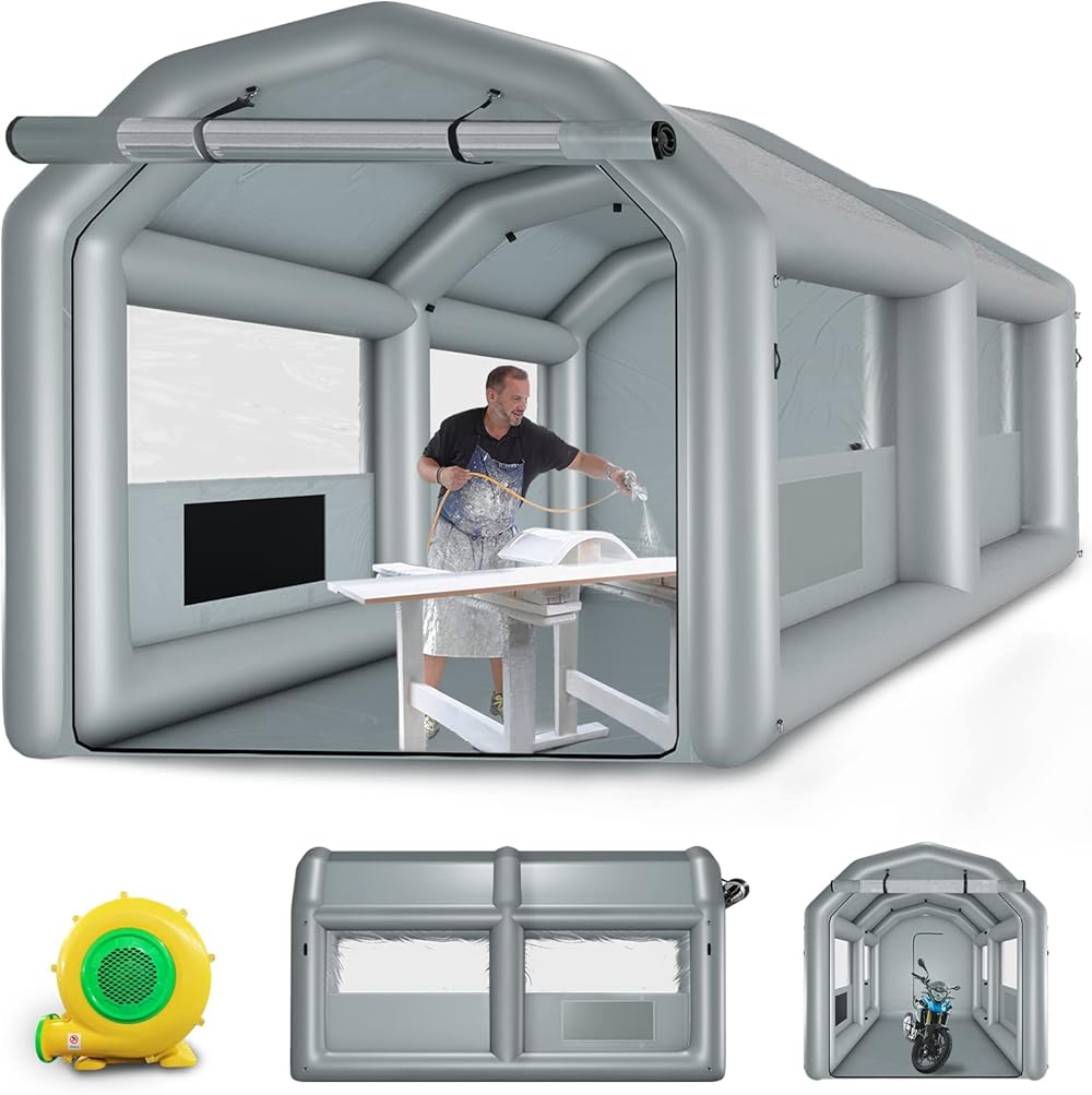 GZKYYLEGS Inflatable Paint Booth 13.5X8.5X8.5Ft with 750W Blower, Professional Portable Inflatable Spray Booth Tent for Motorcycles, Auto Parts, Furnitures or Other Items Painting and Drying