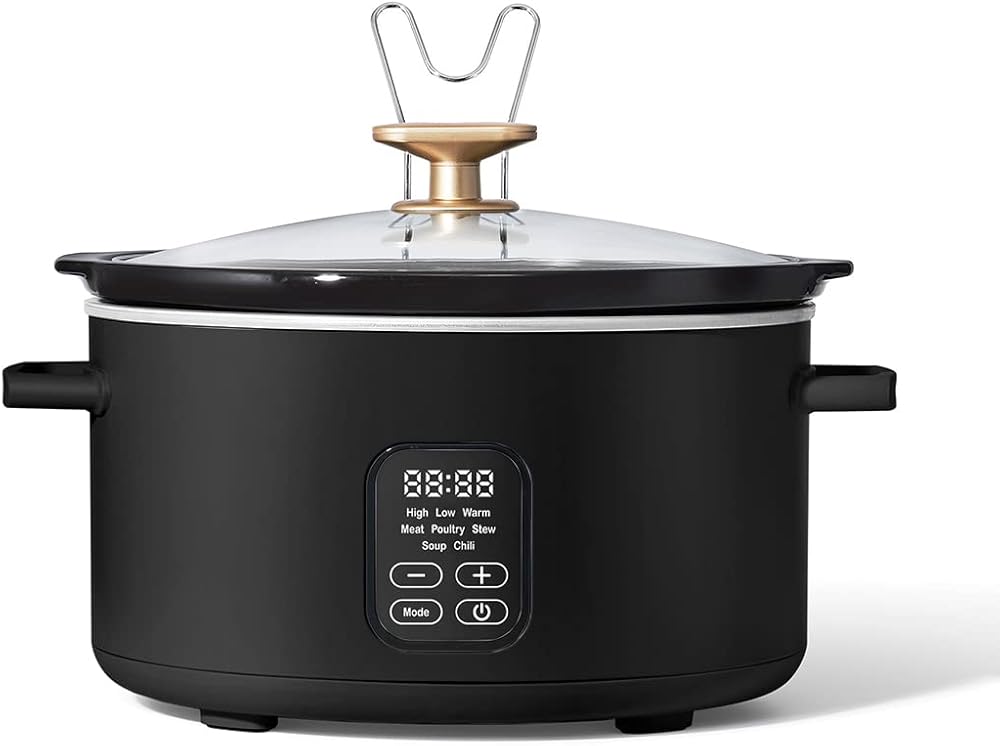 6 Quart Programmable Slow Cooker, Dishwasher Safe Parts, Made with long-lasting steel PFAS-Free, Balck