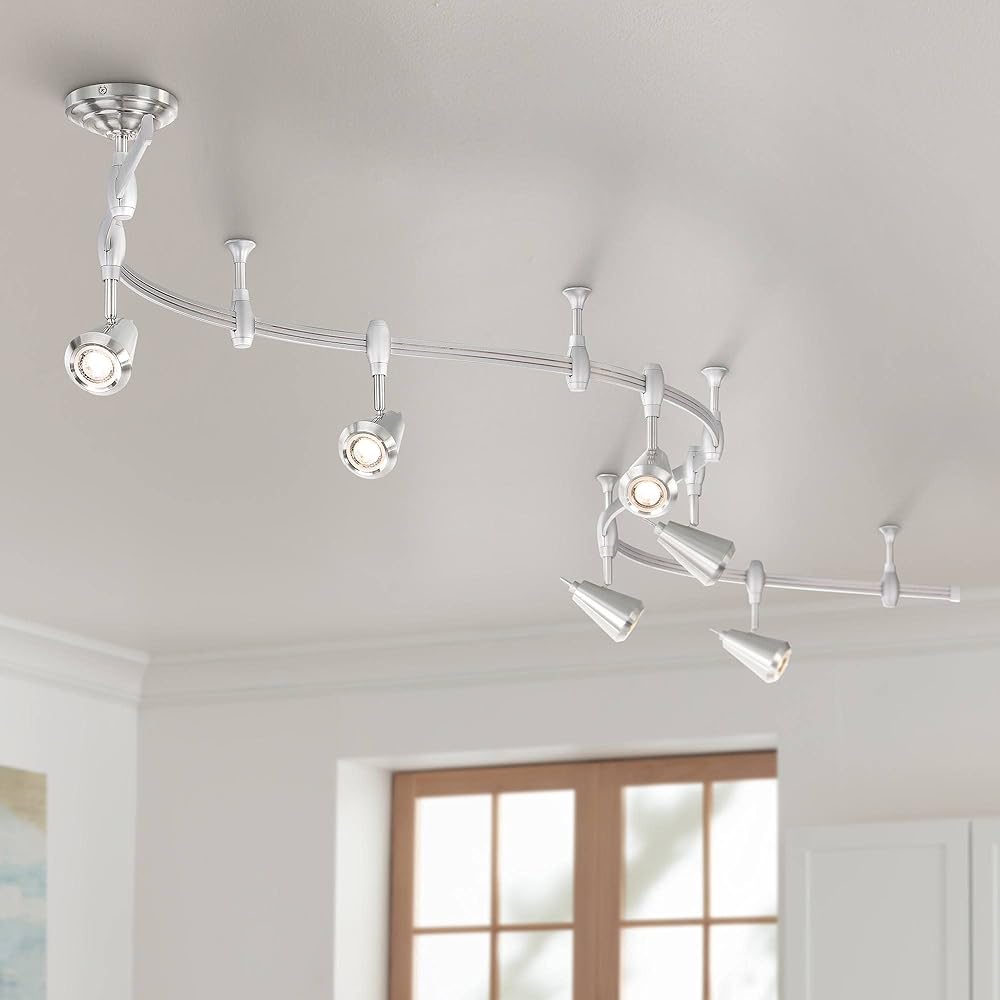 Pro Track Track Light Fixture - 6 Head Light, Brushed Nickel, Adjustable Monorail Modern LED Track Light for Ceilings, Kitchen Islands, Bedrooms, Foyers, and Living Rooms - 108