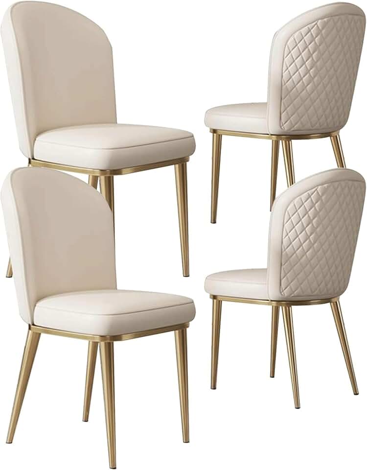 Meal Chairs Kitchen Chairs Set of 4 Side Chair with Gold Metal Legs Soft Faux Leather Makeup Chair Lounge Living Room Comfortable Durable Anti-Skid Multipurpose Office Chair/White/87*47*47Cm