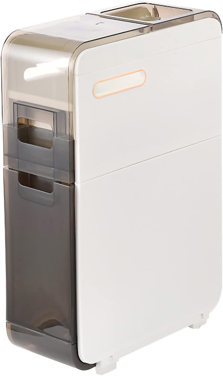 4 Tier Slim Drawer Storage Tower, Narrow Toilet Paper Storage Cabinet Large Capacity with Clear Drawers and Casters Bathroom Floor Cabinet Storage Cart for Bathroom, Laundry Room, Kitchen