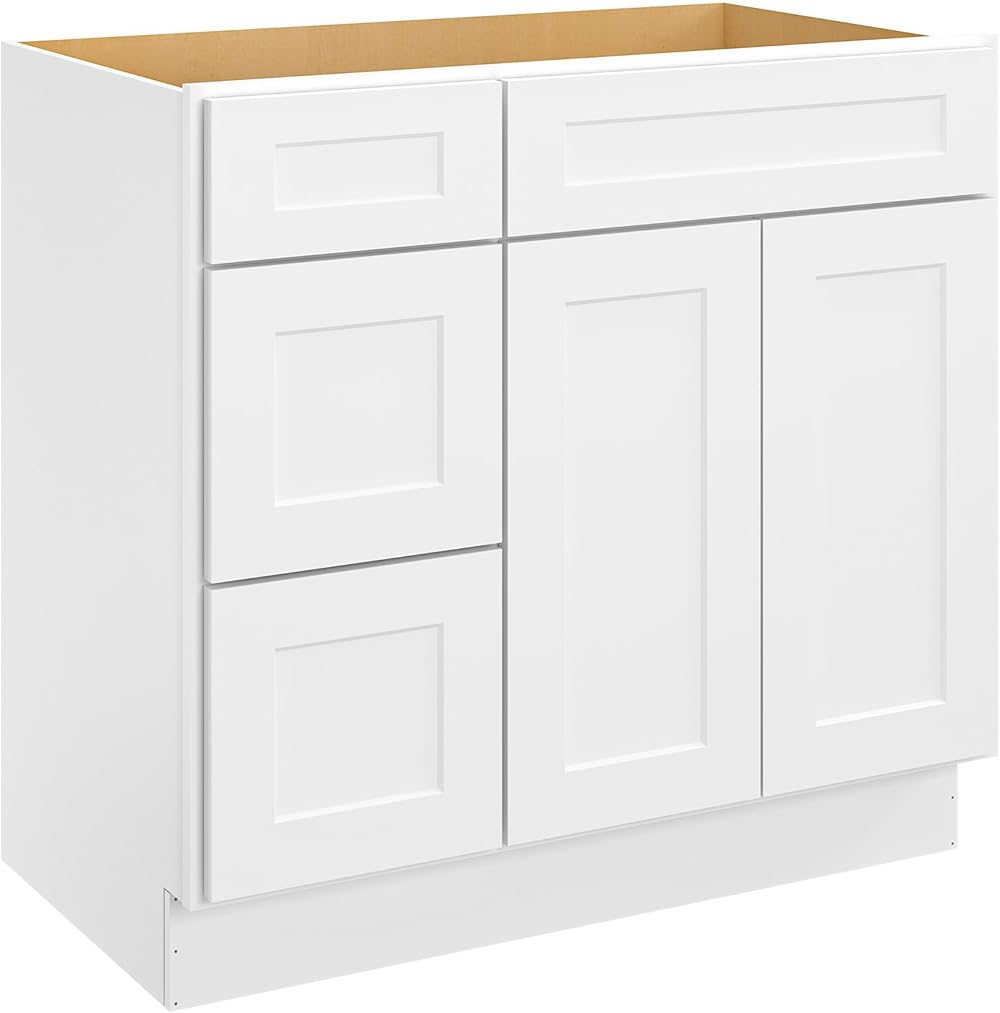 LOVMOR 36'' Bathroom Vanity Sink Base Cabinet with 2-Doors, Storage Cabinet with 3-Drawers on The Left, Suitable for Bathrooms, Kitchens, Laundry Rooms and Other Places.