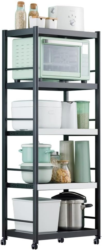 5 Tier Moveable Kitchen Baker's Rack, Free Standing Kitchen Storage Shelf Rack Hight Adjustable with Wheels & Feet, Kitchen Organizer Rack, for Organize Spices, Dishes, Pots Pans (Size : 45cm)
