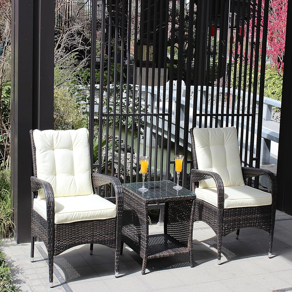 GOWE Outdoor Patio Furniture Sets 3 Piece Conversation Set Wicker Ratten Sectional Sofa with Seat Cushions(Beige Cushion)