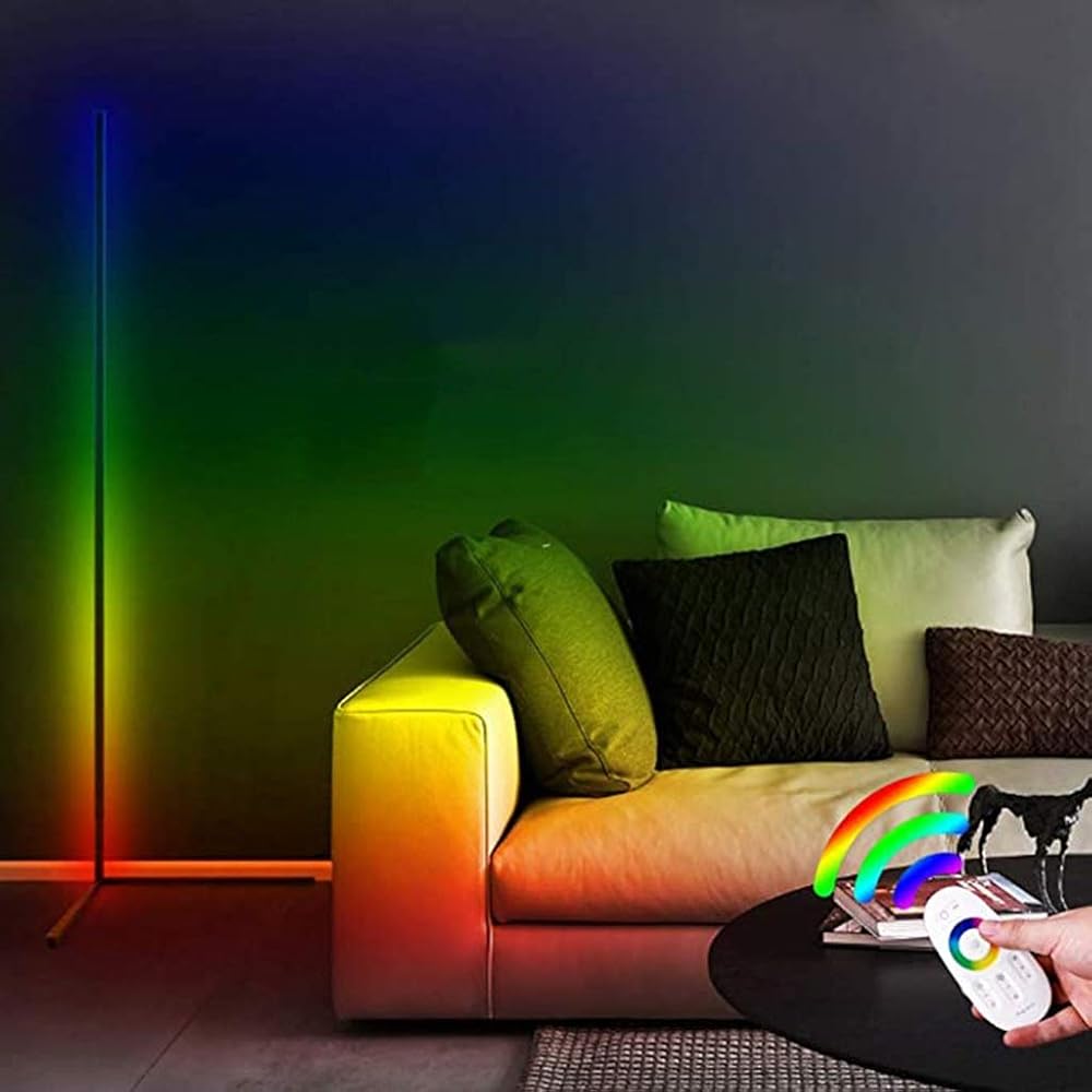 Corner Floor lamp Corner Floor Lamp 142cm/55inch with Remote Control RGB Discoloration Standing LED Floor Lamp for Bedroom Living Bedroom