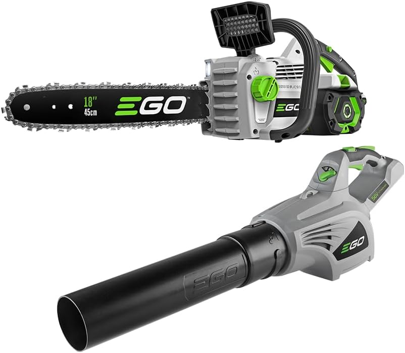 EGO Power+ CS1803 18-Inch 56-Volt Lithium-ion Cordless Chainsaw with 4.0Ah Battery + EGO Power+ LB4800 480 CFM 3-Speed Turbo 56-Volt Lithium-Ion Cordless Electric Blower