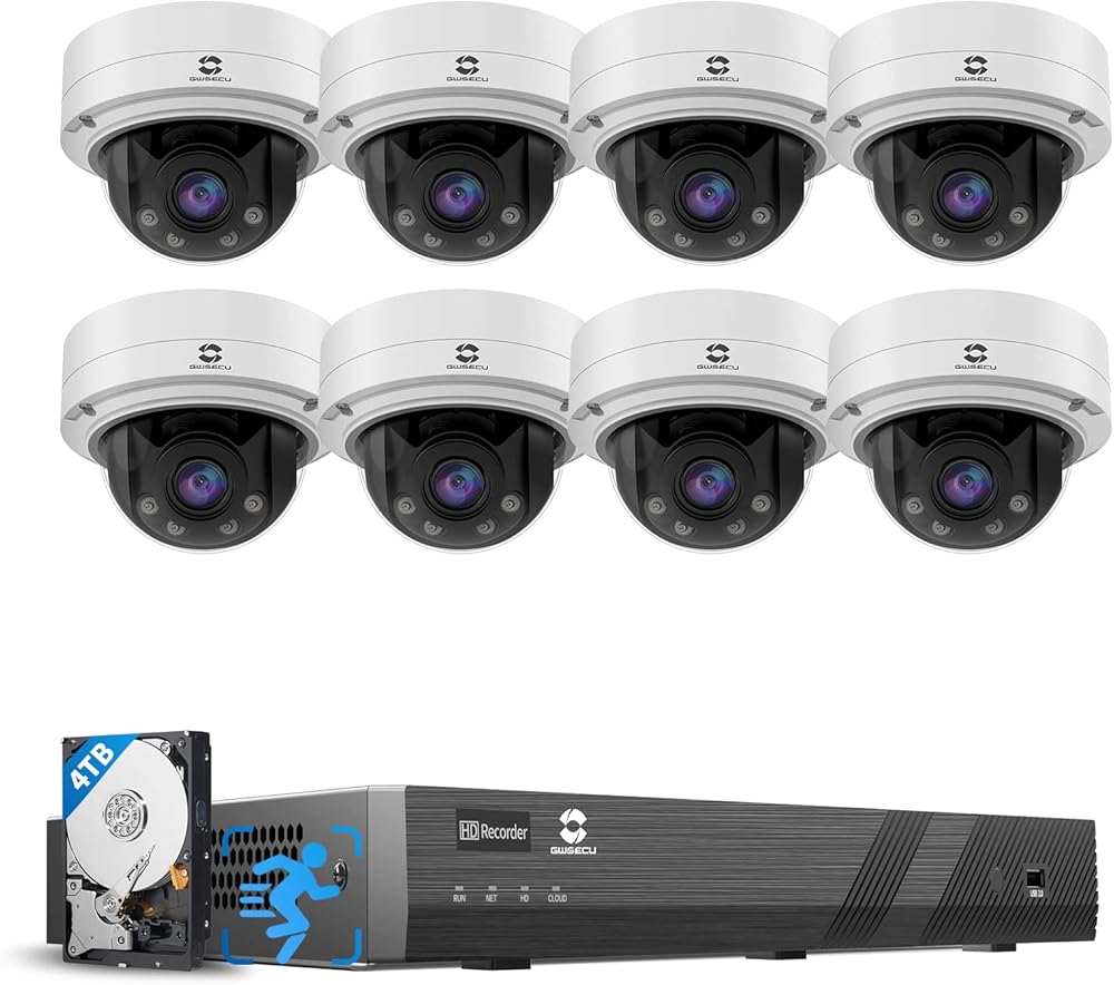 GWSECU Security Camera System 16 Channel, 4K 16CH NVR 4TB HDD, AI Human Detection, 8X 5MP IP66 Weatherproof IK10 Vandal-Proof Dome PoE IP Cameras w/Mic,2.8-12mm Manual Varifocal Lens, G51608SD57