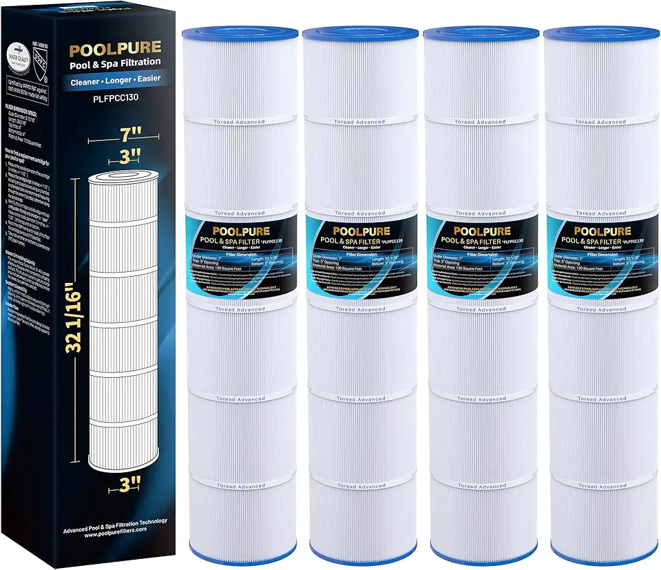 POOLPURE PLFPCC130 Pool Filter Replaces Pentair CCP520, R173578, PCC130, Ultral-A7, Unicel C-7472, Filbur FC-1978, FC-6475, Pentair Clean and Clear Plus 520, 817-0131, 178585, L x OD: 32 1/16