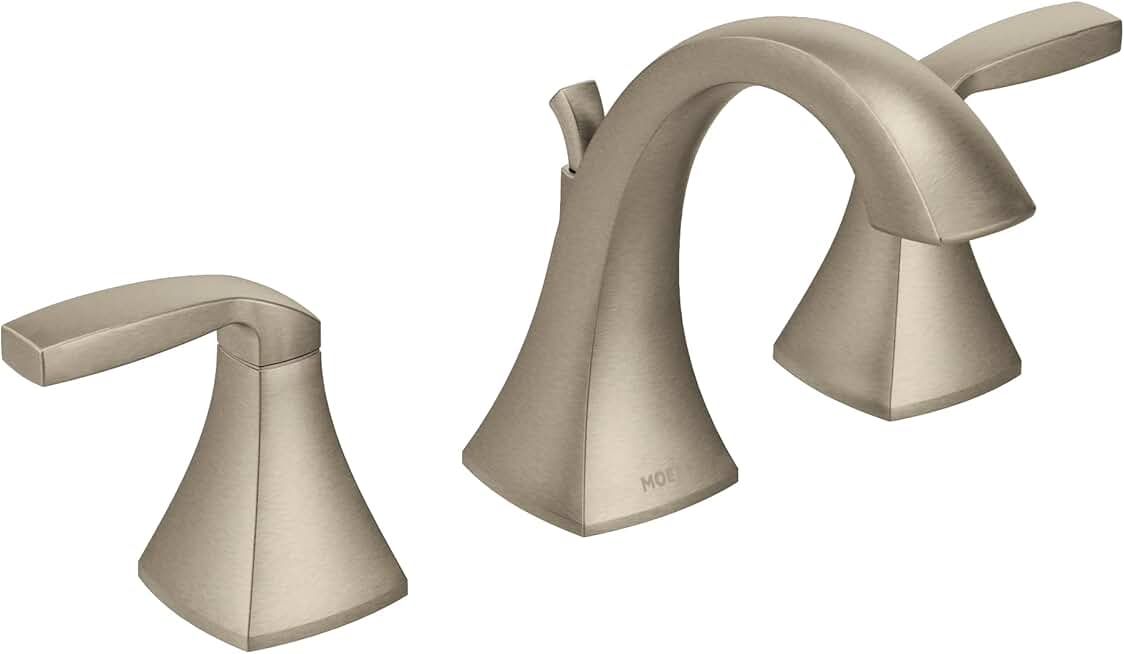 Moen Voss Brushed Nickel Two-Handle Widespread Bathroom Faucet Trim Kit, Transitional Style Bathroom Sink Faucet 3-Hole Application (Valve Required), T6905BN