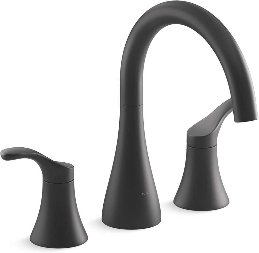 Kohler T26426-4-BL Simplice Deck-Mount Bath Faucet, Bathtub Nondiverter Spout with Two Lever Handles and Slip-Fit Connection, Matte Black