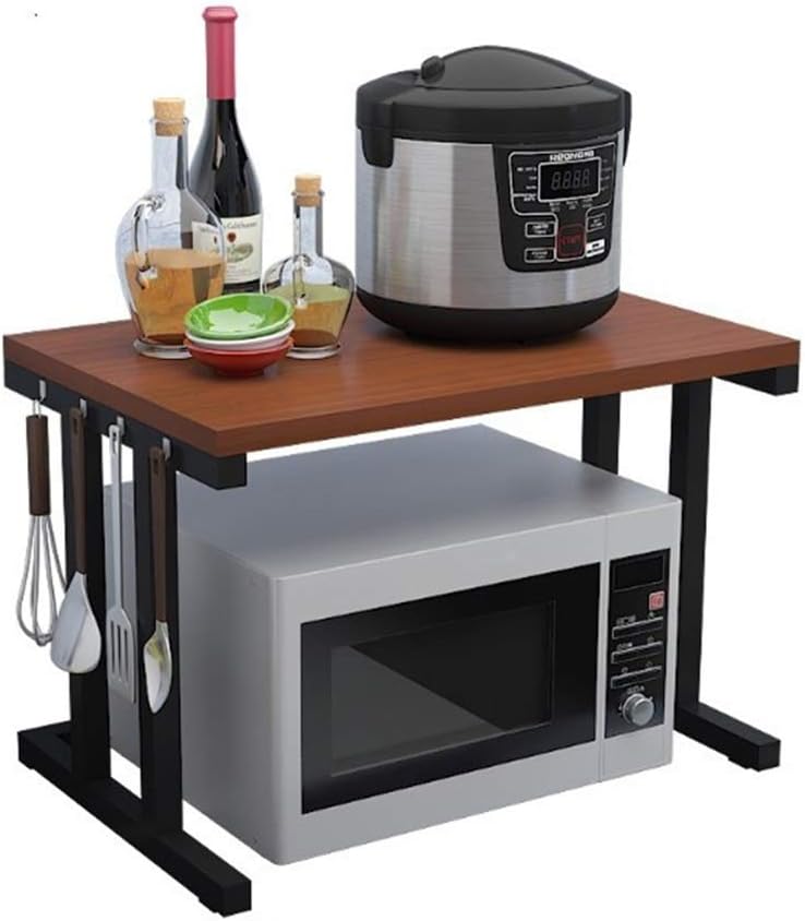 Microwave Oven Stand 2 Tier Microwave Stand Wooden Storage Rack Kitchen Wooden Shelving Kitchen Shelf Kitchen Baker's Rack (Color : Black, Size : 57X35X38CM)
